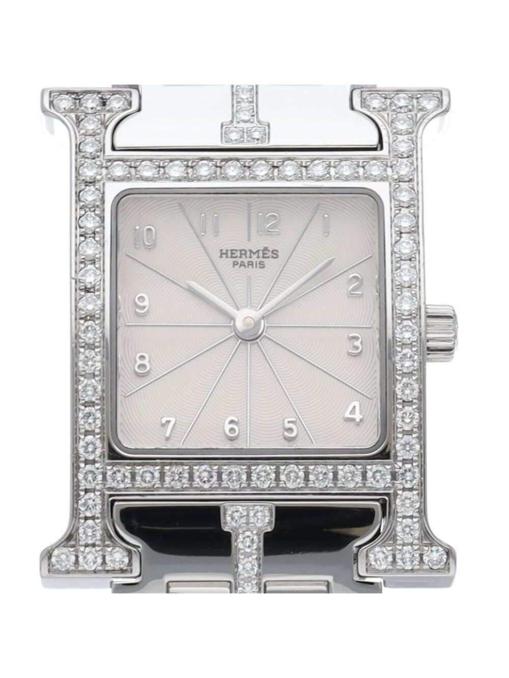 Hermes H Watch Diamond Bezel Bracelet SS Silver